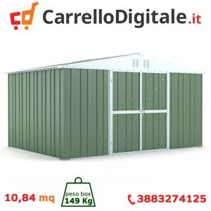 Box in Acciaio Zincato Casetta da Giardino in Lamiera 4.03 x 2.69 m x h2.15 m - 149 KG – 10.84 metri quadri - VERDE