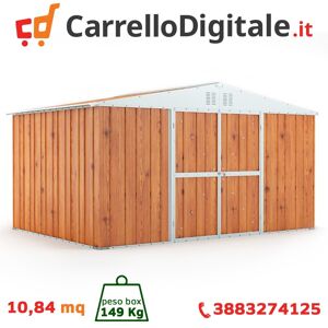 Box in Acciaio Zincato Casetta da Giardino in Lamiera 4.03 x 2.69 m x h2.15 m - 149 KG – 10.84 metri quadri - LEGNO