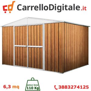 Box in Acciaio Zincato Casetta da Giardino in Lamiera 3.60 x 1.75 m x h2.12 m - 110 KG – 6.30 metri quadri - LEGNO