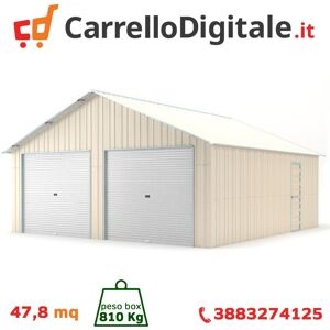 Box in Acciaio Zincato Casetta da Giardino in Lamiera Box Auto 6.64 x 7.21 m x h3.72 m - 810 KG – 48 metri quadri - BEIGE