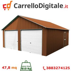 Box in Acciaio Zincato Casetta da Giardino in Lamiera Box Auto 6.64 x 7.21 m x h3.72 m - 810 KG – 48 metri quadri - LEGNO