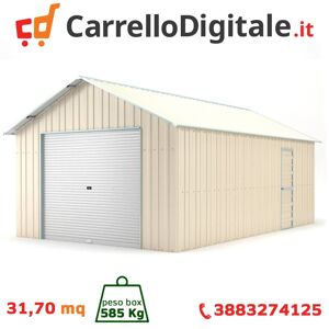 Box in Acciaio Zincato Casetta da Giardino in Lamiera Box Auto 4.38 x 7.24 m x h 3.31 m - 585 KG – 31.7 metri quadri - BEIGE