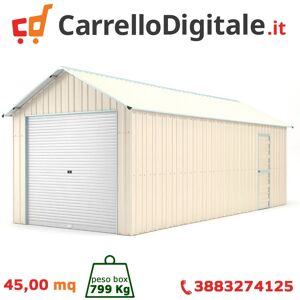 Box in Acciaio Zincato Casetta da Giardino in Lamiera Box Auto 4.38 x 10.28 m x h 3.31 m - 799 KG – 45 metri quadri - BEIGE