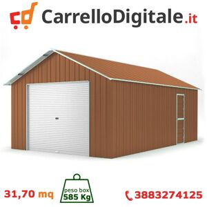 Box in Acciaio Zincato Casetta da Giardino in Lamiera Box Auto 4.38 x 7.24 m x h 3.31 m - 585 KG – 31,7 metri quadri - LEGNO