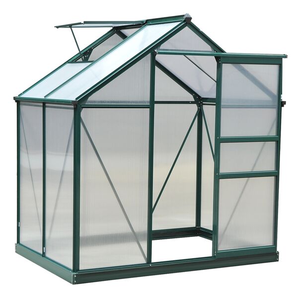 outsunny serra da giardino in policarbonato anti uv 190x132x201cm, serra per piante con base, struttura in alluminio, finestra e porta scorrevole