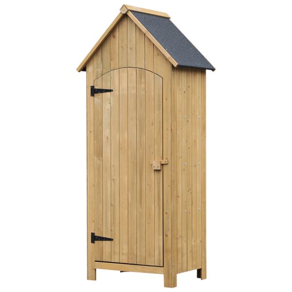 outsunny casetta in legno da giardino con anta, armadio da esterno porta attrezzi da giardino con 3 mensole, 77.5x54.2x179.5cm
