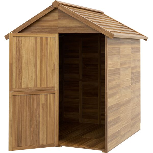 outsunny casetta da giardino in legno 1.8x2m con porta doppia, finestra e base inclusa, colore legno