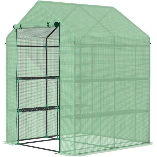 dechome 510845 serra da giardino con scaffali copertura in pe e porta avvolgibile 143x138x190cm verde - 510845