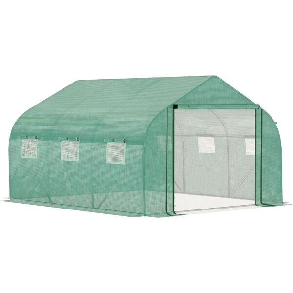 dechome 563845 serra a tunnel con copertura pe e struttura in acciaio porta avvolgibile e 6 finestre 347x300x200cm verde - 563845