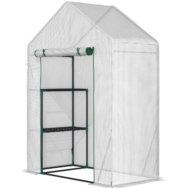 dechome 621845 serra da giardino per esterni con 2 scaffali porta avvolgibile 143x73x195cm bianco - 621845