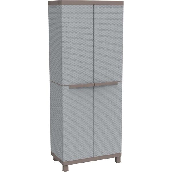 terry 1002814 armadio da esterno armadietto 2 ante 3 ripiani in resina cm 68x39x170 h colore grigio tortora - c-rattan 2680 - 1002814