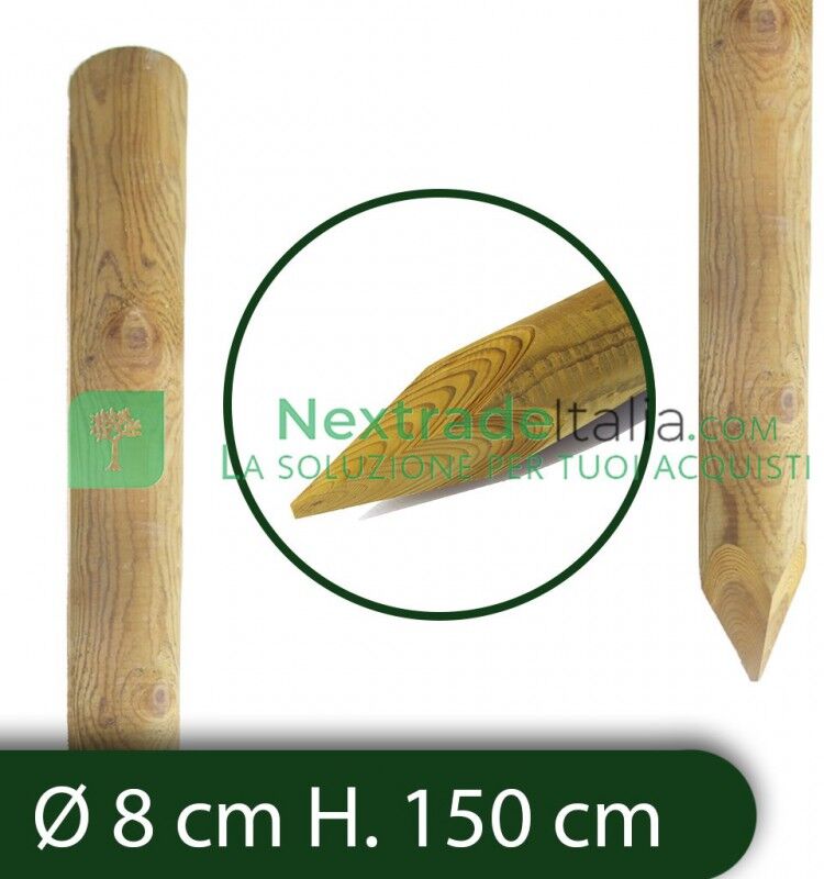 NextradeItalia 10pz Pali In Legno Ø Cm 8 Altezza Cm 150 H Tondi Con Punta Trattati Impregnati Per Recinzione Per Staccionata/steccato Palo Tondo