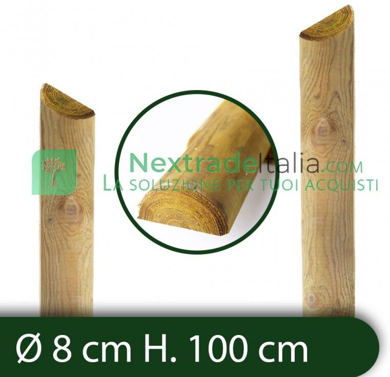 NextradeItalia 10pz Mezzi Pali Tondi In Cm 8 Lunghezza Cm 100 H Legno Trattati Impregnati Per Recinzione/staccionata/steccato Mezzo Palo Tondo