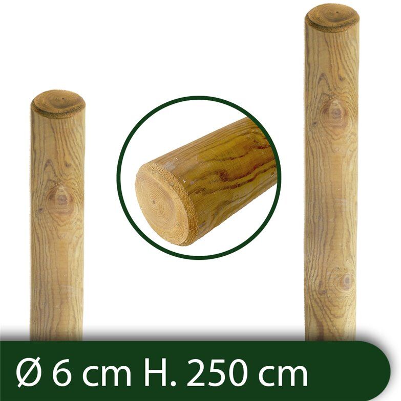 NextradeItalia 10pz Pali In Legno Ø Cm 6 Altezza Cm 250 H Tondi Senza Punta Trattati Impregnati Per Recinzione Per Staccionata/steccato Palo Tondo