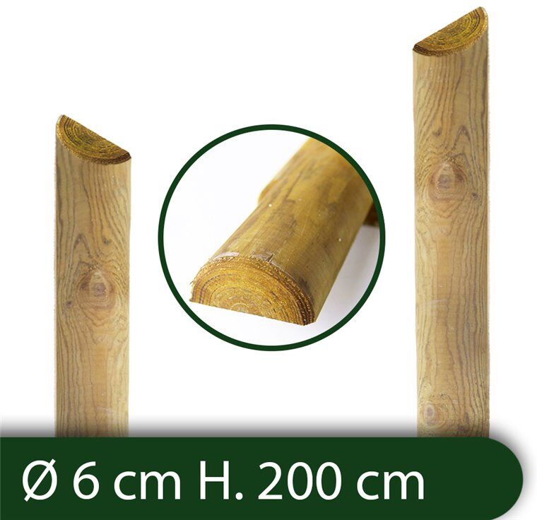 NextradeItalia 10pz Mezzi Pali In Legno Cm 6 Lunghezza Cm 200 H Per Recinzione Trattati Impregnati Per Staccionata/steccato Mezzo Palo Tondo