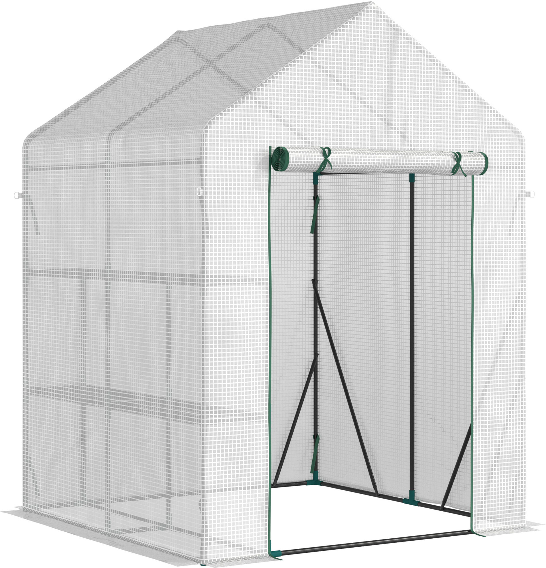 Outsunny Serra da Giardino per Esterni con 2 Scaffali, Porta Avvolgibile, 143x143x195cm, Bianco