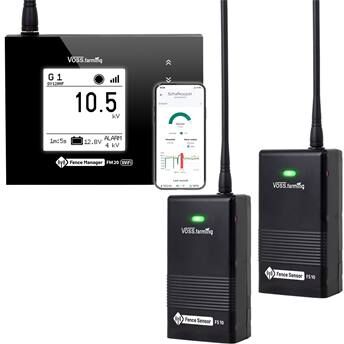 Set completo di controllo per recinti tramite smartphone VOSS.farming - set per 2 recinzioni: FM 20 WiFi + 2x Sensori