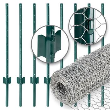 Kit recinto per giardino VOSS.farming: Rete esagonale 10 m x 75 cm + 8x pali da recinzione in metallo