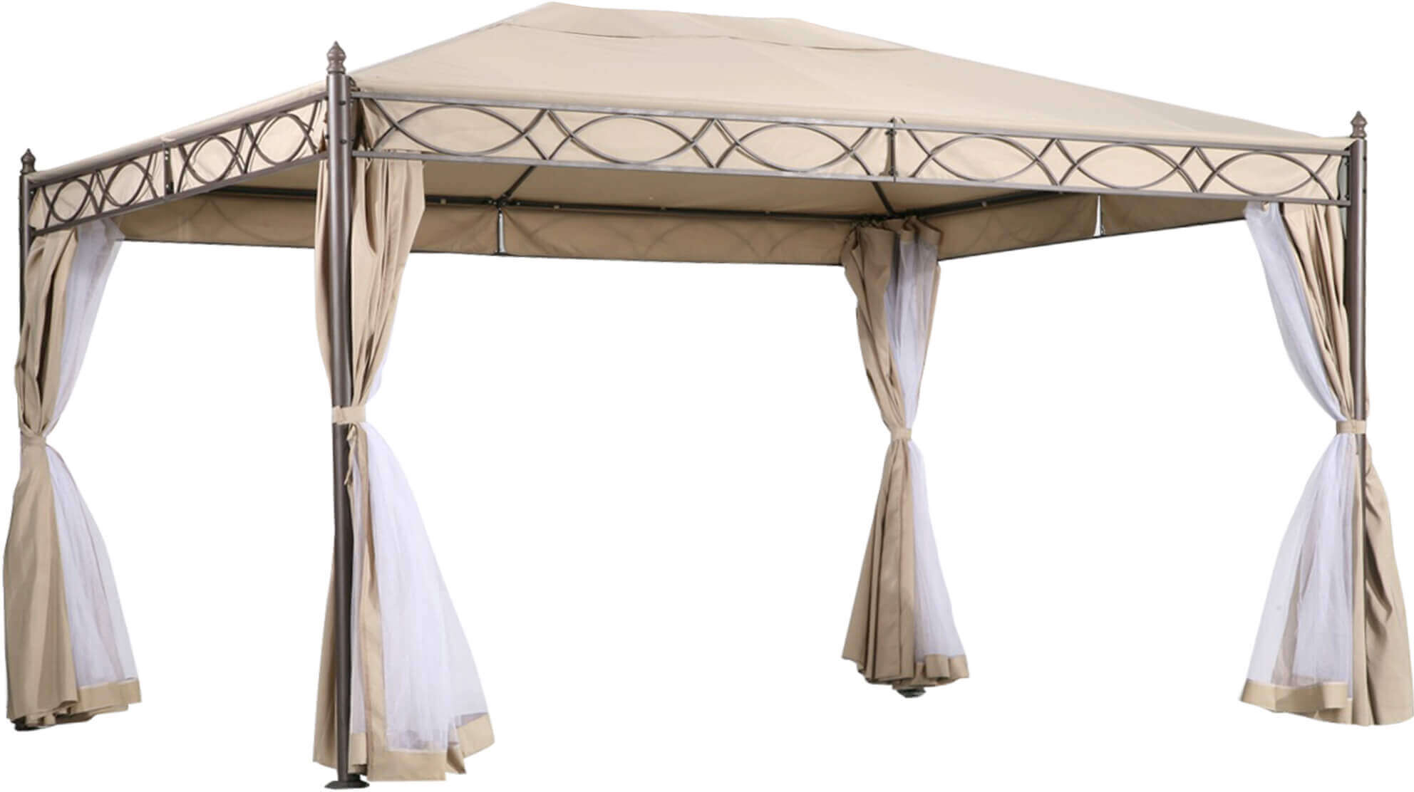 Milani Home Gazebo 3x4 In Metallo Ferro Nero Con Teli Pareti Laterali Beige Per Esterno Da Antracite 300 x 265 x 400 cm