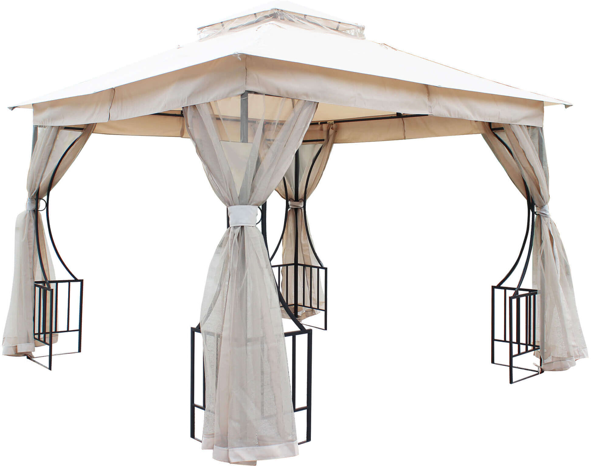 Milani Home Gazebo 3x3 In Metallo Ferro Nero Con Telo E Pareti Zanzariere Laterali Beige Pe Antracite 300 x 265 x 300 cm