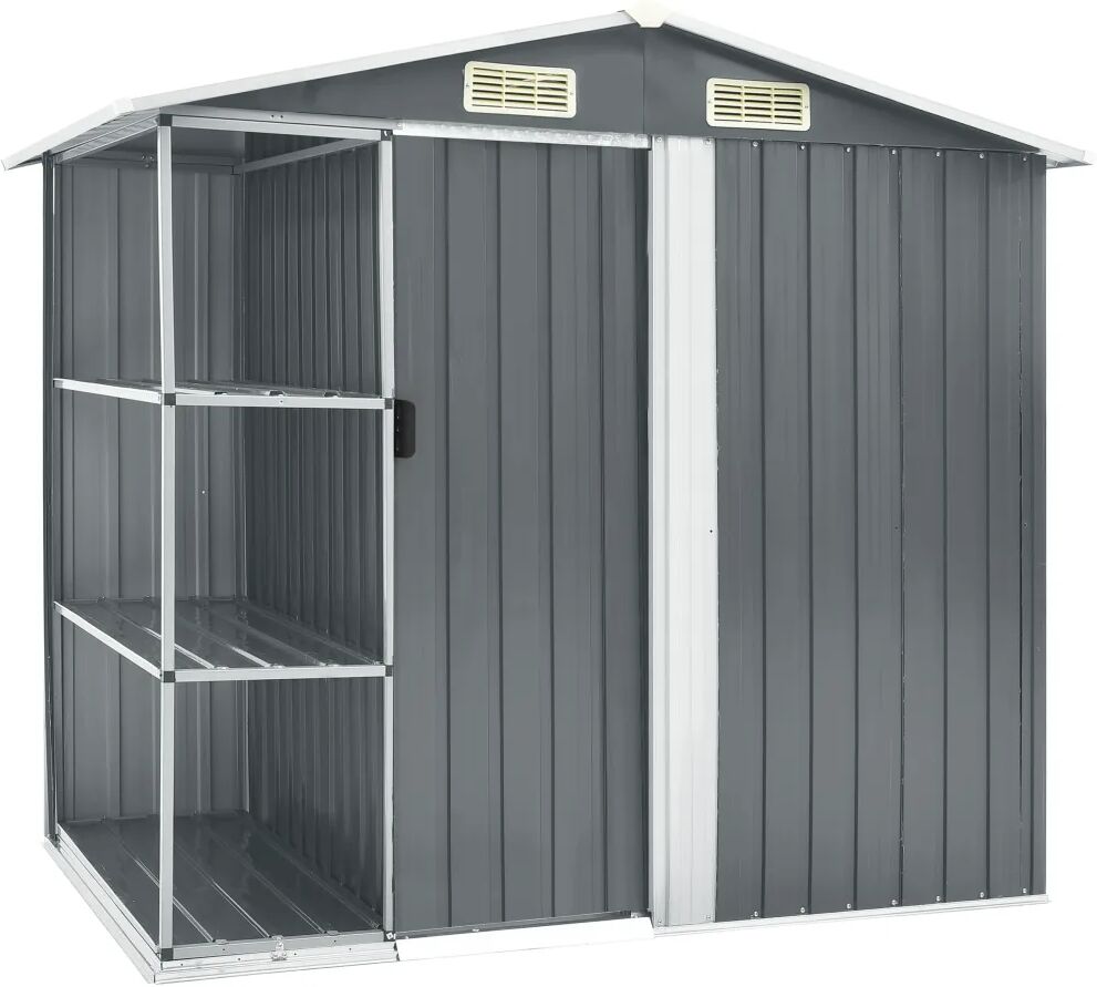 vidaXL Tuinschuur met rek 205x130x183 cm ijzer grijs