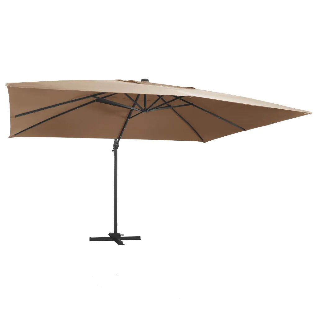 vidaXL Zweefparasol met LED-verlichting en paal 400x300 cm taupe