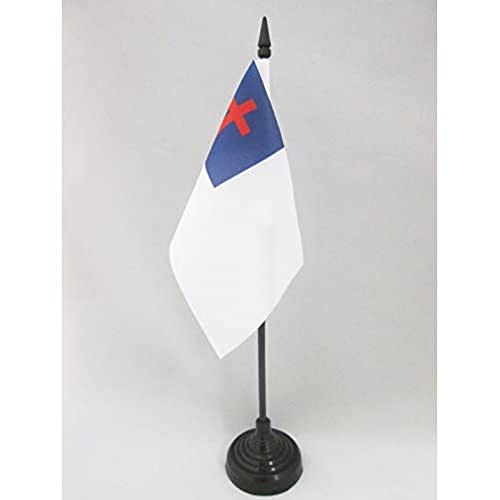 AZ FLAG Christelijke Religietafel Vlag 15x10 cm Christendomsbalie Vlag 15 x 10 cm Zwarte plastic stok en voet