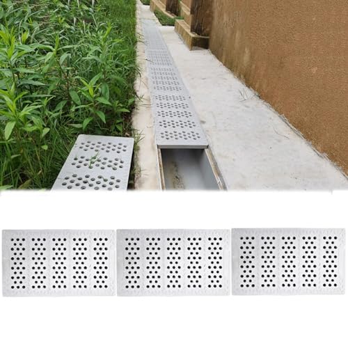 RENLXFI Hars oprit kanaal afvoerrooster cover, 3 verpakkingen rasterafvoer rooster met stip ontwerp voor tuin grasveld betonnen veranda dekken schuur trottoir, greppelafvoersysteem om puin te blokkeren