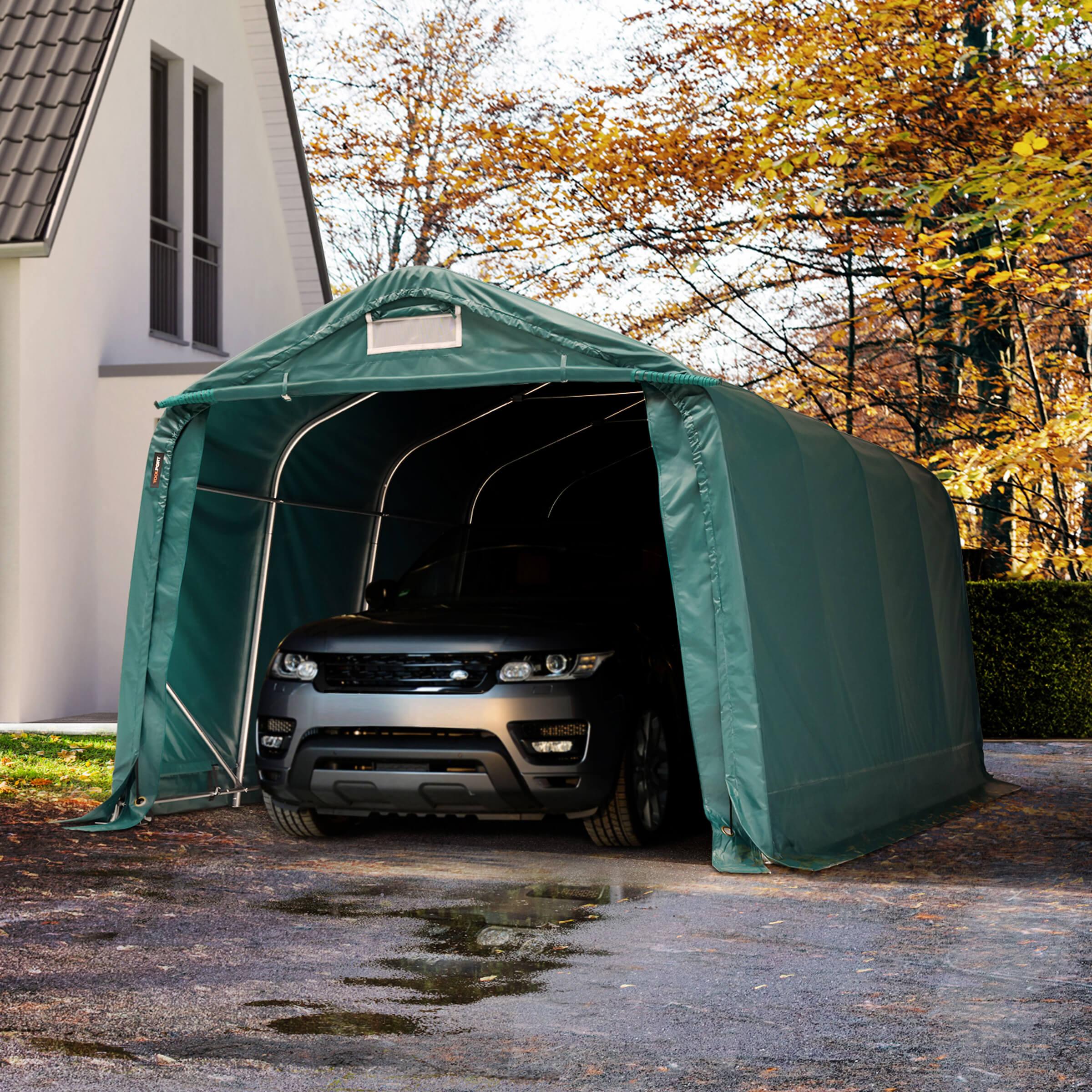 TOOLPORT Garagetent 3,3x4,8m PVC 550 g/m² donkergroen waterdicht Autotent, Tentgarage