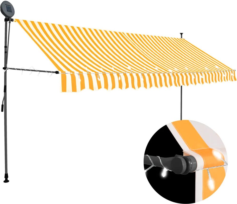 vidaXL Manuell uttrekkbar markise med LED 350 cm hvit og oransje