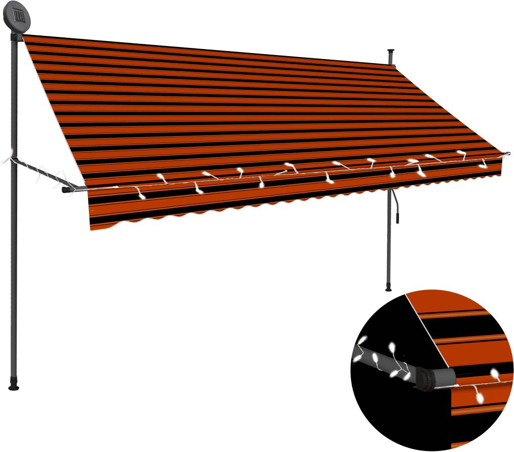 vidaXL Manuell uttrekkbar markise med LED 300 cm oransje og brun