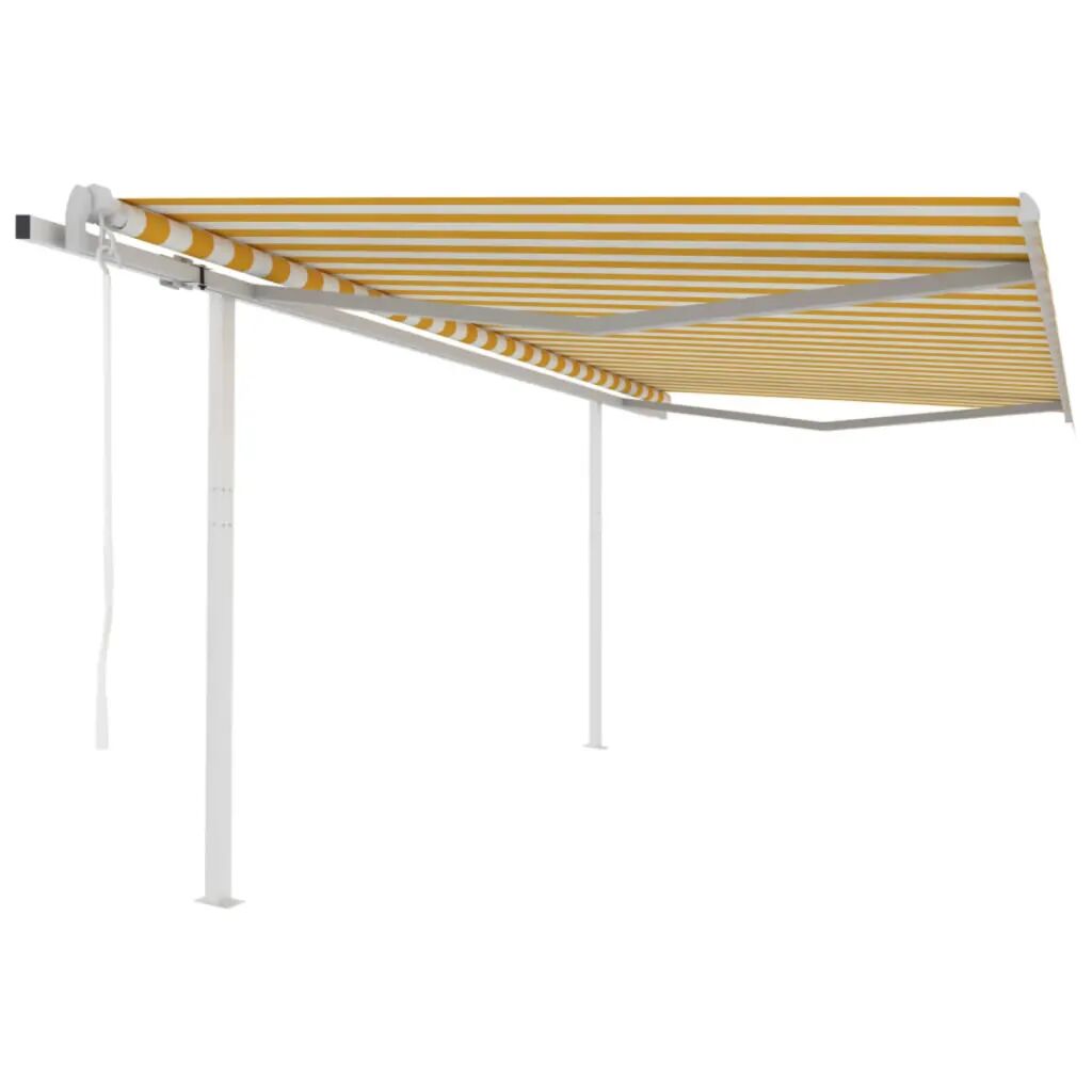 vidaXL Automatisk uttrekkbar markise med stolper 4,5x3 m gul og hvit