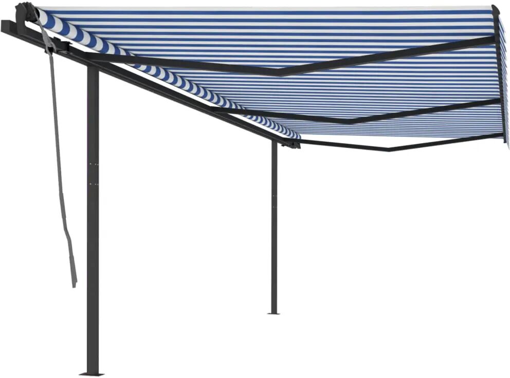 vidaXL Automatisk uttrekkbar markise med stolper 6x3 m blå og hvit