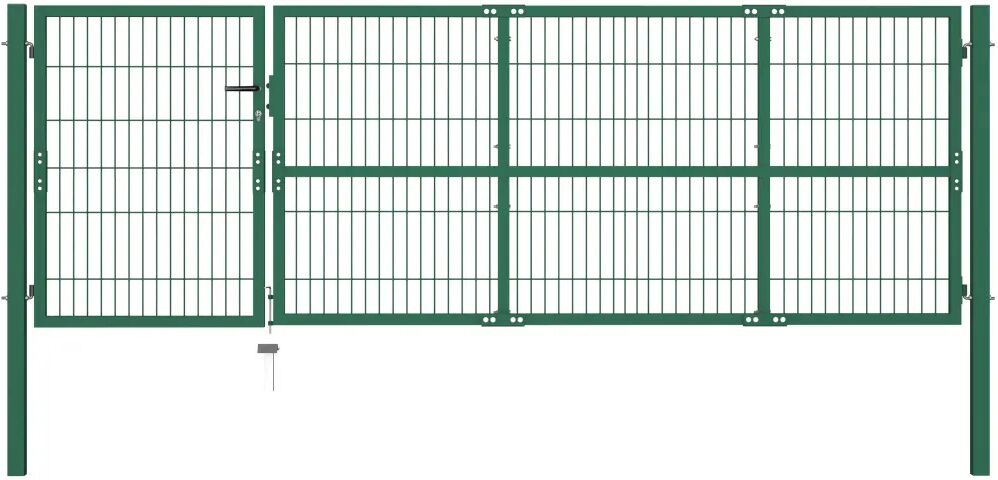 vidaXL Portão p/ cerca de jardim com postes 350x100 cm aço verde