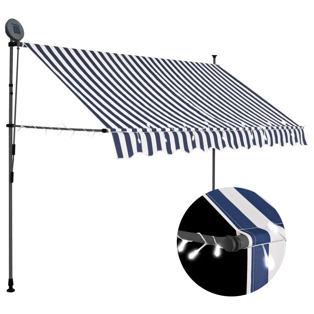 vidaXL Toldo retrátil manual com LED 300 cm azul e branco