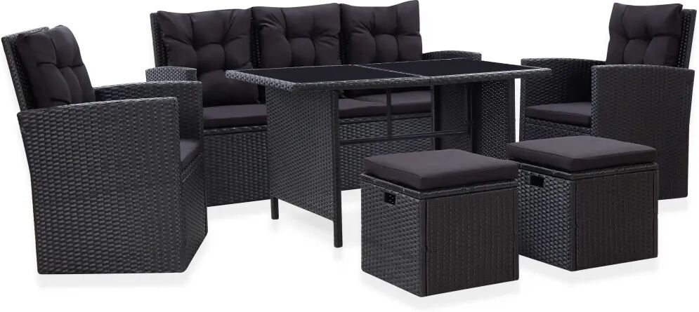 vidaXL 6 pcs conjunto lounge de jardim c/ almofadões vime PE preto