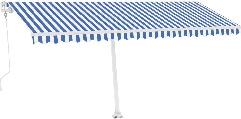 vidaXL Toldo autom. com LED e sensor de vento 500x350 cm azul/branco