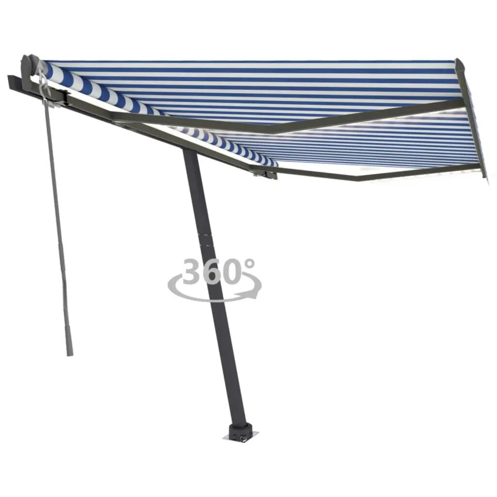 vidaXL Toldo automático LED e sensor de vento 350x250 cm azul e branco