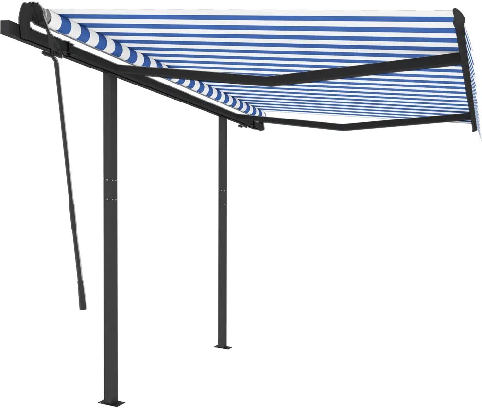 vidaXL Toldo retrátil manual com postes 3,5x2,5 m azul e branco