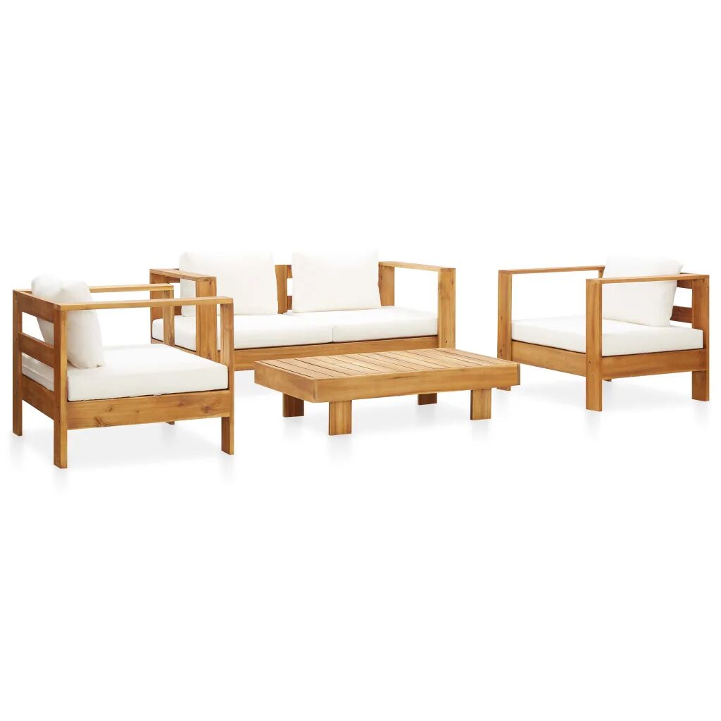 vidaXL Set mobilier grădină cu perne, 4 piese, crem, lemn masiv acacia