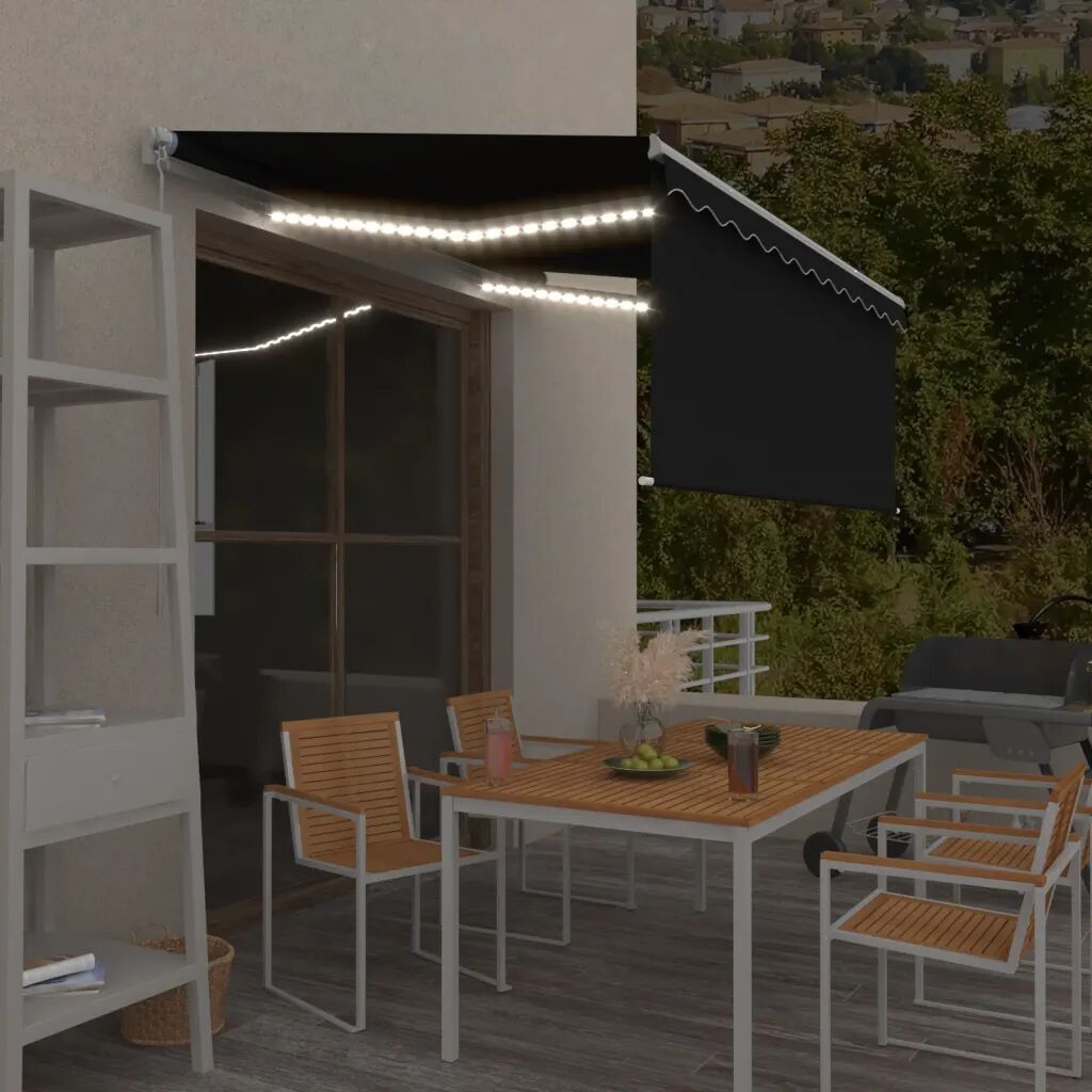 vidaXL Copertină retractabilă manual cu stor&LED, antracit, 3,5x2,5 m