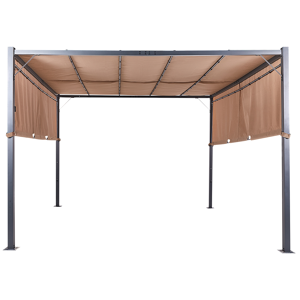 Beliani Pergola Brun Polyester Stål 310 x 310 cm Tygskugga Metallram Sol LED-lampor Trädgårdspaviljong