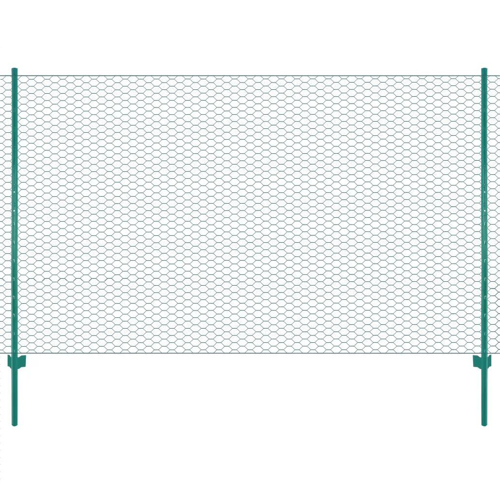 vidaXL Drôtené pletivo so stĺpikmi zelené 25x1,5 m oceľové