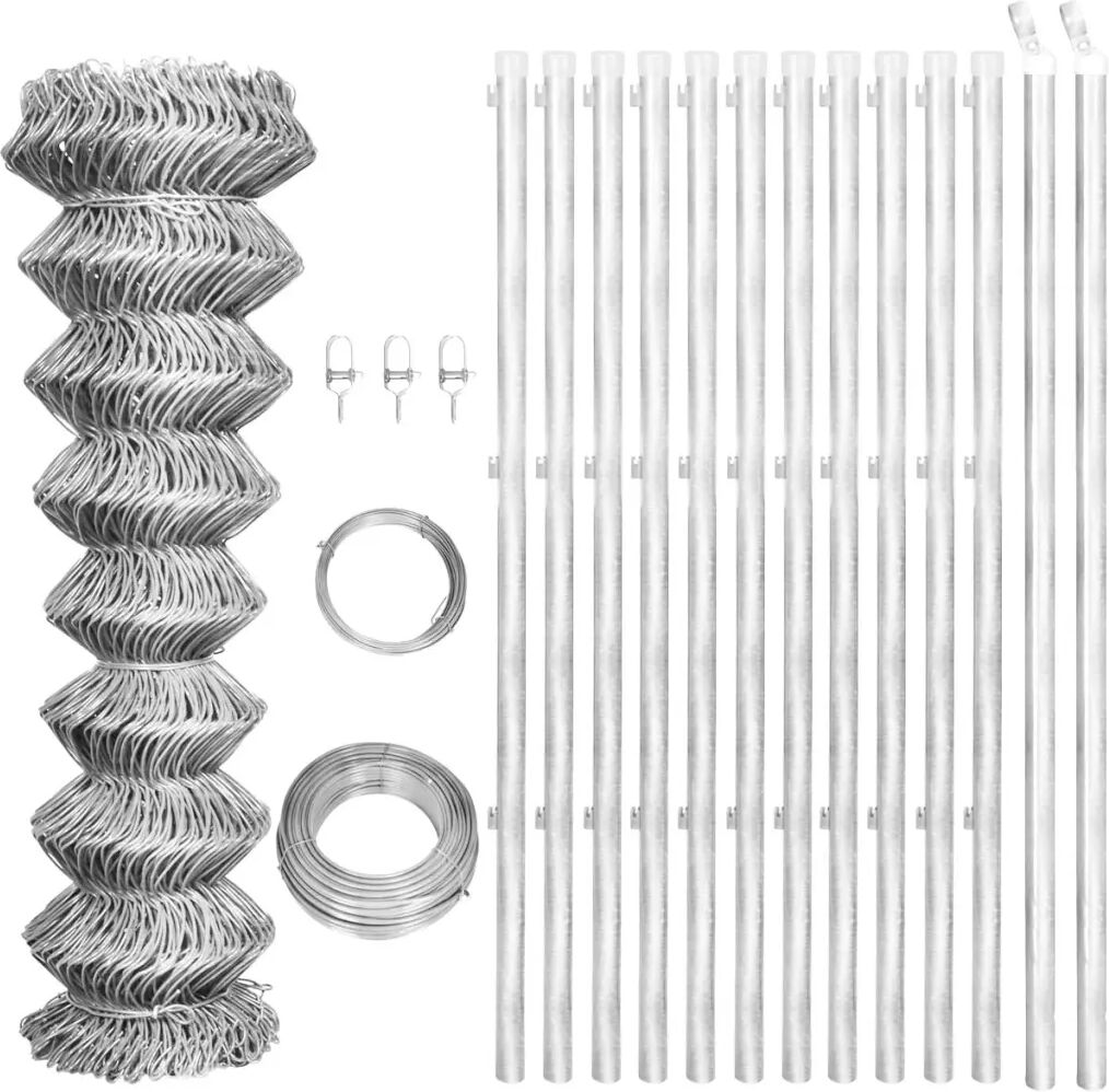 vidaXL Drôtené pletivo+stĺpiky, pozinkovaná oceľ 25x0,8 m, strieborné