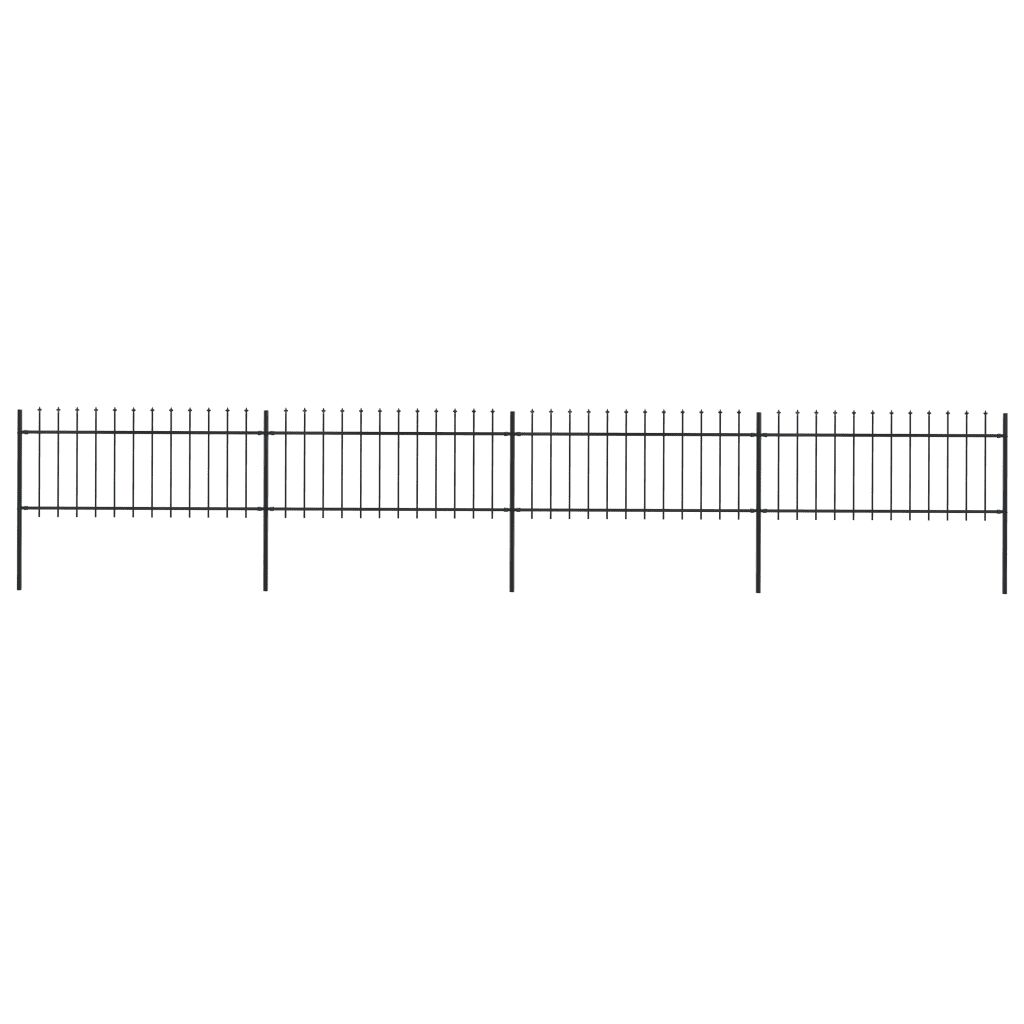 vidaXL Oceľový záhradný plot so špicatými vrchmi čierny 6,8-0,8 m