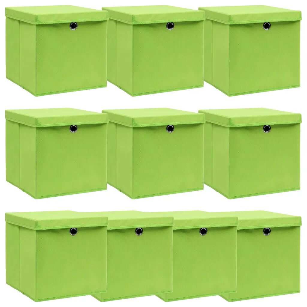 vidaXL Úložné boxy s vrchnákmi 10 ks zelené 32x32x32 cm látkové