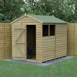 FOREST GARDEN 8' x 6' Forest 4Life 25yr Guarantee Overlap Pressure Treated Apex Wooden Shed (2.42m x 1.99m) - Natural Timber