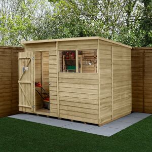 FOREST GARDEN 8' x 6' Forest 4Life 25yr Guarantee Overlap Pressure Treated Pent Wooden Shed (2.51m x 2.04m) - Natural Timber