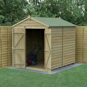 FOREST GARDEN 8' x 6' Forest 4Life 25yr Guarantee Overlap Pressure Treated Windowless Double Door Apex Wooden Shed (2.42m x 1.99m) - Natural Timber