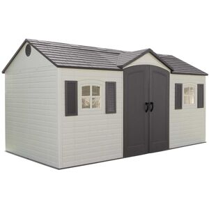 Salford Plastic Sheds - Oos - Back October 2021 - 15 x 8 Life Plus Single Entrance Plastic Apex Shed With Plastic Floor + 2 Windows (4.57m x 2.43m)